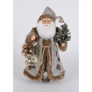 Karen Didion 17-Inch Lighted Silver Pine Rustic Santa Figurine w/Tree & Sign - Picture 1 of 10