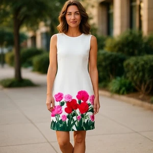 Calvin Klein Women's White Floral Sheath Dress Sleeveless Size 12 Career - Picture 1 of 10