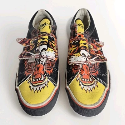 Sapato plano vintage Y2K Ed Hardy feminino tatuagem de tigre tamanho 8 tradicional americano - Imagem 1 de 4