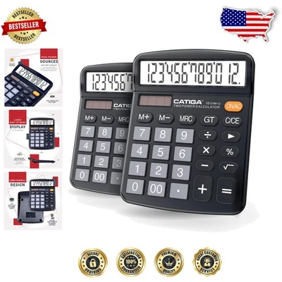 12-Digit Desktop Calculators (2pk) | Large LCD, Solar/Battery, Fast Response - Image 1 of 4
