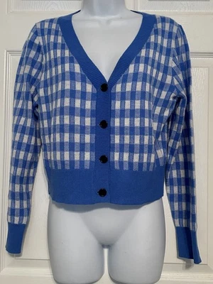 Suéter J Crew Cachemir Recortado Cuello en V Talla M Azul Blanco Guinga Nuevo con Etiquetas Foto 1 de 4