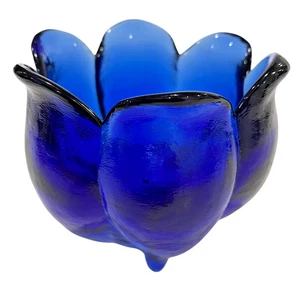 Jarrón con forma de tulipán azul cobalto de vidrio artístico candelabro estilo soplado a mano - Imagen 1 de 5