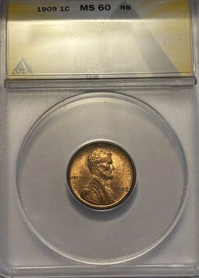 1909 Lincoln Wheat Cent Penny Graded ANACS MS60 RB - Image 1 of 4