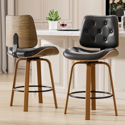 Counter Height Bar Stools Set of 2 26 inch Black Bentwood Swivel Bar Chair - Image 1 of 4