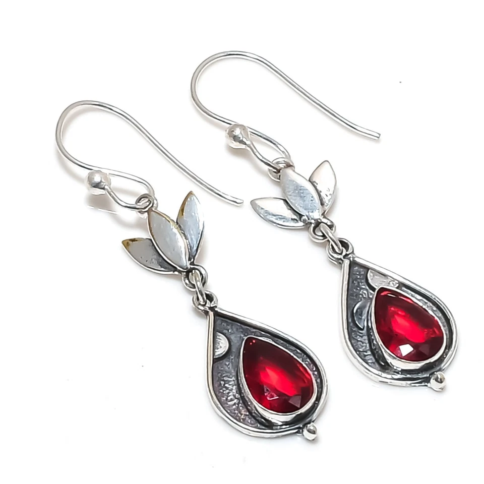 Garnet Gemstones Handmade 925 Sterling Silver Jewelry Earring For Thanksgiving - Image 1 of 4
