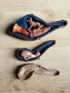 Meerschaum Pipe of 2 No Carved Hunting Dogs - USED - Picture 1 of 14