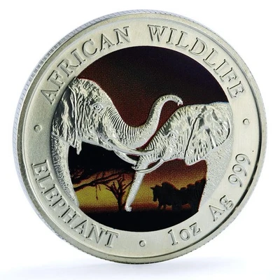 Zambia 5000 kwacha Elephant Colorized KM-142 Wildlife Bullion silver coin 2002 - Image 1 of 4
