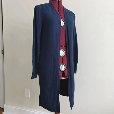 Halogen Small Navy Blue Long Open Front Knit Cardigan Sweater Soft Cotton Blend - Image 1 of 4