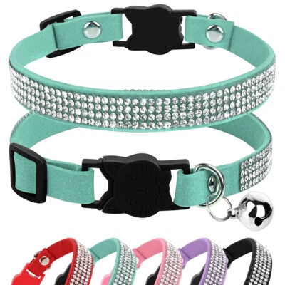 Collar de gato gatito estrás seguridad ruptura liberación rápida ajustable con campana  Foto 1 de 4