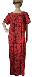 Vintage La Rosa MFG. Co San Francisco Red Floral Hawaiian Print Dress Size Large - Picture 1 of 13