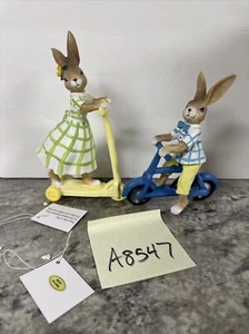 New BUNNIES ON SCOOTERS Bikes Valerie Parr Hill SPRING EASTER Boy Girl - Picture 1 of 16