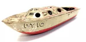 "Vintage Marx PT10 Marineblau Blech Torpedo Patrouille Spielzeug Boot Putt Putt Dampfkraft 4""x10" - Bild 1 von 9