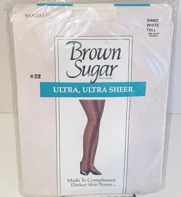 Vintage Brown Sugar Ultra Ultra Sheer Sandalfoot Tall White 100% Nylon Pantyhose - Image 1 of 4