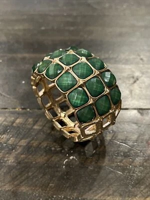 NUEVO~Damas~Brazalete elástico tono dorado aspecto cuarzo cristal facetado verde cazador~ Foto 1 de 4