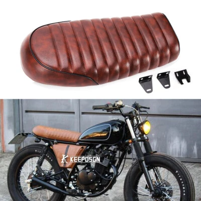 Dark Brown Leather Cafe Racer Seat Flat Saddle For Suzuki Intruder 125 GS 650 GN - Image 1 of 4