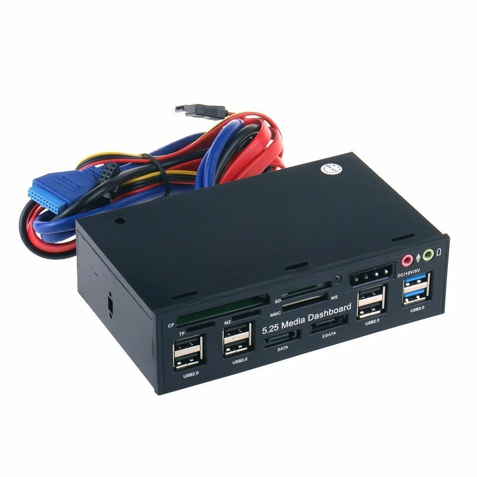 5.25" eSATA SATA Media Dashboard 2X USB 3.0 6X USB 2.0 Front Panel Card Reader - Bild 1 von 1