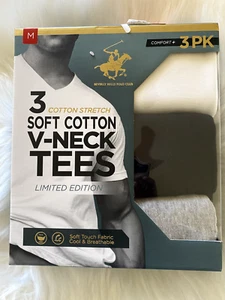Paquete de 3 camisetas Beverly Hills Polo Club medianas cuello en V edición limitada transpirables - Imagen 1 de 3