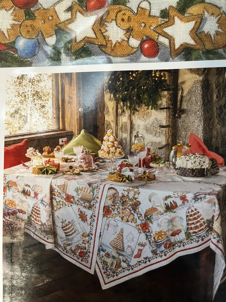 Tessitura Toscana Telerie Firenze Christmas Linen Tablecloth 63" x 90" - Image 1 of 4