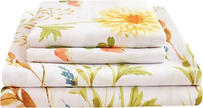 JSD Yellow Floral Printed Sheet Set Queen Size, 4 Piece Soft Botanical Microfibe - Image 1 of 4