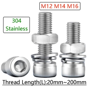Juego de tornillos de cabeza de tapa de acero inoxidable V2A tuercas arandelas de resorte métricas M12 M14 M16 - Imagen 1 de 65