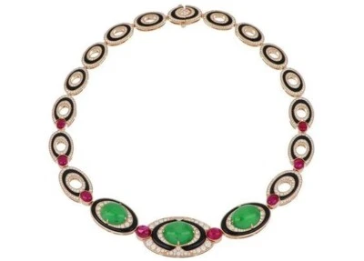 Lab Created Ruby Collar Necklace 925 Fine Silver Handmade High End Women Jewelry - Image 1 of 4