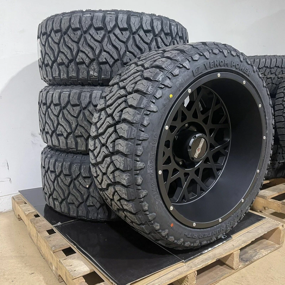 22x12 Vision Rocker Black Wheels Rims 33" AT Tires Package 8x170 Ford F250 F350 - Image 1 of 4