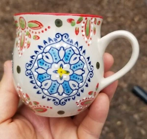 INDIA CHUMBAK HANDLED TEA CUP ~COFFEE MUG 3" TALL 6oz MULTICOLOR RAISED DESIGN - Picture 1 of 11