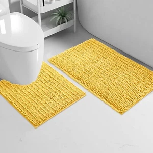 2 Piece Set Soft Cozy Plush Chenille Bath Mat Highly Absorbent Bathroom Rug - Picture 1 of 10