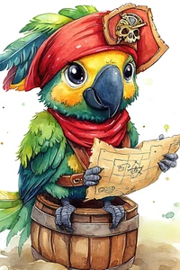 Bild Deko Kunstdruck 20x30cm PIRAT PAPAGEI Geschenkidee zum Kinder Geburtstag - Bild 1 von 1