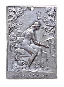 Médaille Plaque Art Nouveau Source Cachat Evian en Bronze Argenté - Imagen 1 de 3