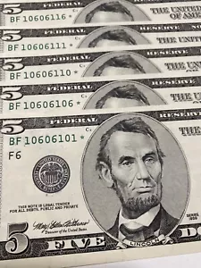 Error Ink 20 of Cons 1999 $5 Dollar TRINARY STAR NOTES 10606101/10/1/6 UNC Rare! - Picture 1 of 7