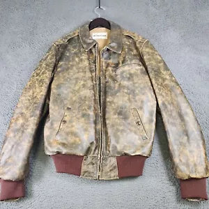 Vintage Distressed Brown Leather Bomber Jacket Men's L The Sharper Image - Picture 1 of 12