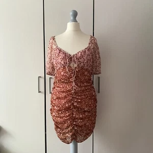 Free People Tessa Mini Dress Size XS Floral Puff Sleeve - Picture 1 of 10