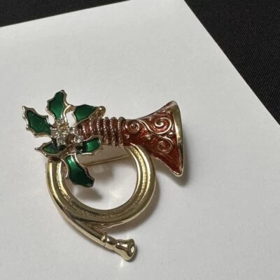 Instrumento musical firmado Napier cuerno francés estrás acebo Navidad Foto 1 de 4