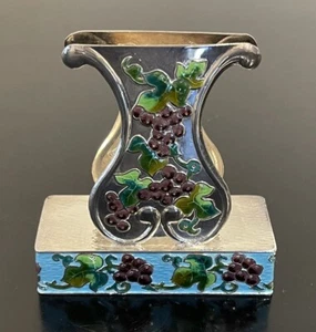 Korean 999 Sterling Silver Enamel Cloisonne Napkin Holder - Foto 1 di 5