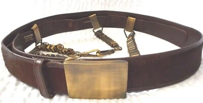 Auténtico cinturón Chanel pelo de pony marrón y cuero con cadenas talla 36 (RARO) Foto 1 de 4