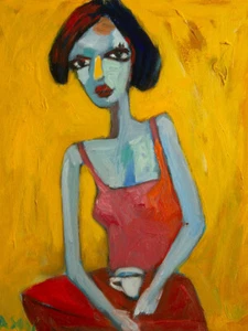 "Retrato artístico original pintura al óleo sobre lienzo estirado 14"" x 11" - Imagen 1 de 5