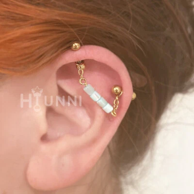 Pendientes Piercing Industrial Cadena Cristal Ópalo 16g 14g, Cartílago Hélice 2 Tachuelas Foto 1 de 4