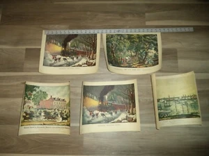 Vintage 5 LOT CURRIER & IVES AMERICAN RAILROAD, NEW YORK, OLD FARM GATE, 1870 PA - Picture 1 of 11