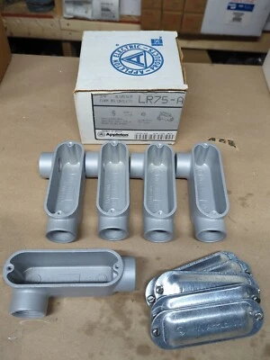 5 APPLETON LR75-A ALUMINUM 3/4" FORM 8S UNILETS with Covers NOS - Image 1 of 3