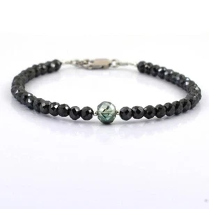 5 Mm 7 1/2 Zoll Schwarzes Diamant Perlenarmband Mit Blauer Perle Zertifiziert ! - Bild 1 von 6