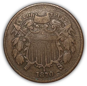 1870 Two Cent Piece Very Fine VF Coin #17596 - Picture 1 of 2