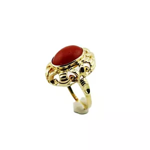 Korallen Gold Ring 585 14 Kt Gelbgold Edelstein Goldring Damen Edel Wert 990,- - Bild 1 von 8