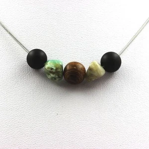 Collar Cuentas Madera + Onyx Negro Mate 8 MM + Ópalo Multicolor Cadena Acero - Imagen 1 de 3