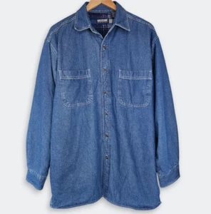 Vintage Wolverine Denim Fleece Lined Jacket Shacket Plaid Blanket Work Medium M - Picture 1 of 10