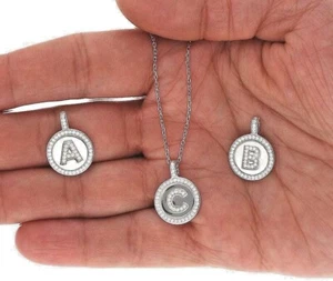 Sterling Silber Initiale Medaillon Anhänger mit Edelstein Akzent 18" Kette - Bild 1 von 9