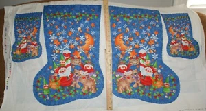 Quilting Craft Panel Fabric North Pole Santa Elves Toys Pair Stocking Fast Ship - Picture 1 of 4