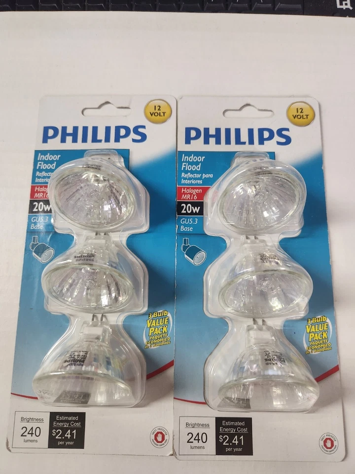6-Philips MR16 Bulbs Indoor Flood 20-Watt 240 Lumens 12 volt GU5.3 Base - Image 1 of 1