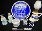 Lot Of Vintage Blue & White Ceramic Or Porcelain Pieces Lamp Vase Plate S&P