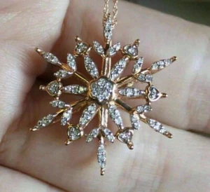 1Ct Lab Created Diamond Snowflake Pendant Necklace 14k Rose Gold Finish - Picture 1 of 4